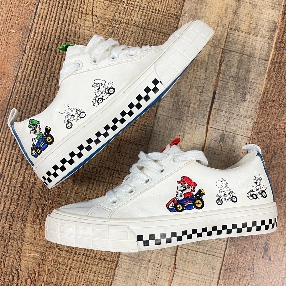 ZARA Nintendo Mario Kart Mario Luigi White Sneakers Kids Size 7 32 EUR Street